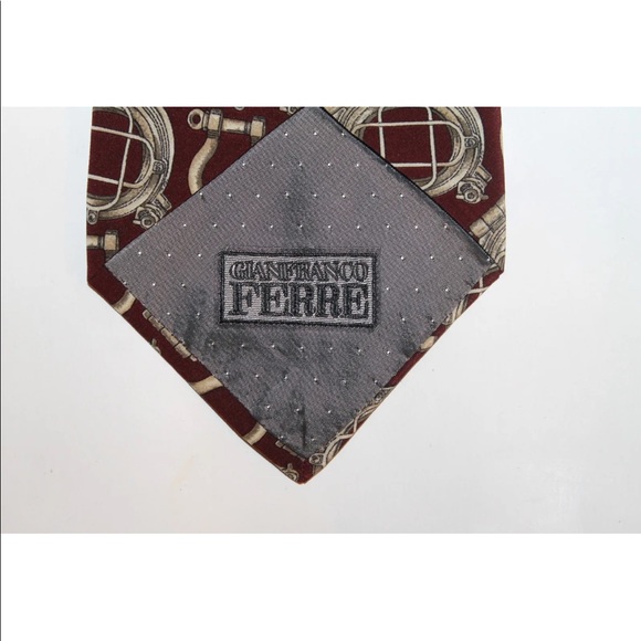 Gianfranco Ferre Men Neck Tie Burgundy Equestrian Italy Made 100% Silk - Picture 3 of 7
